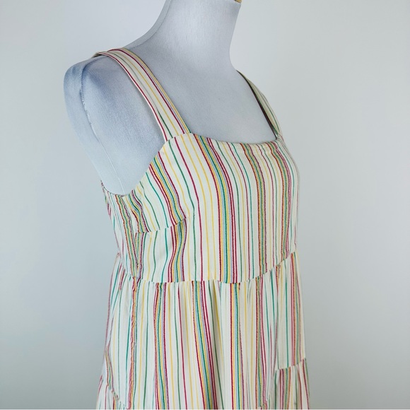 Madewell Button Back Tiered Rainbow Stripe Dress Size 4 Tall - Picture 5 of 11